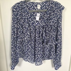 Blue/white floral print blouse